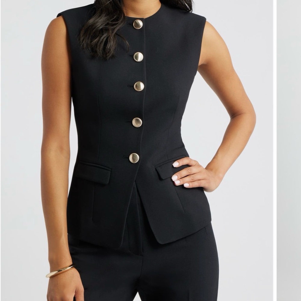 Classic Black Button Down Sleeveless Top